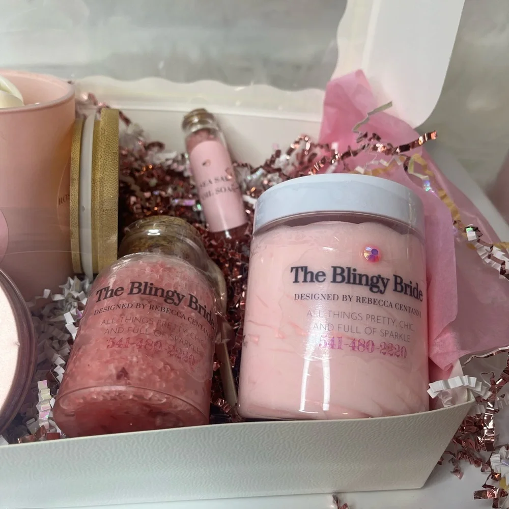 “PAMPER ME” Gift Box Rose Soy Candle, Shaving Balm/Cream Soak,Rose Salt Soak
